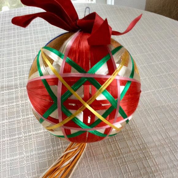 Vintage Handwoven Japanese Silk Temari Ball with Tassel - Picture 2 of 9